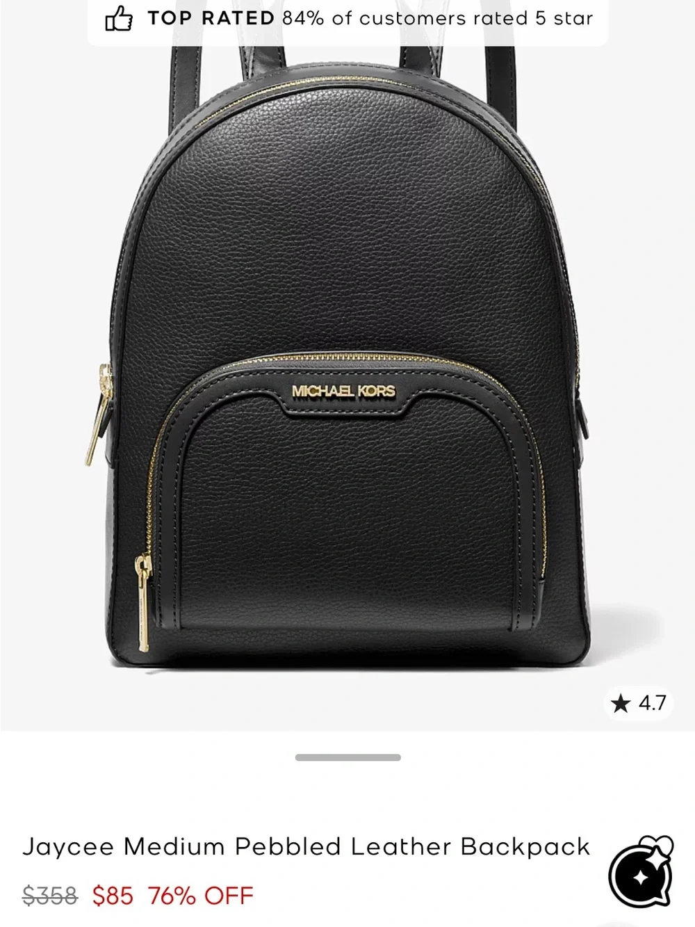 Michael Kors Black Pebbled Leather Mini Backpack with Gold Hardware